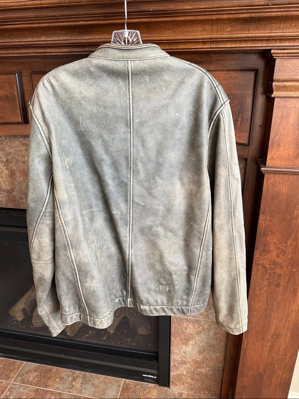 Distressed worn antique washed gray Rogue Leather biker moto motorcycle Jacket X